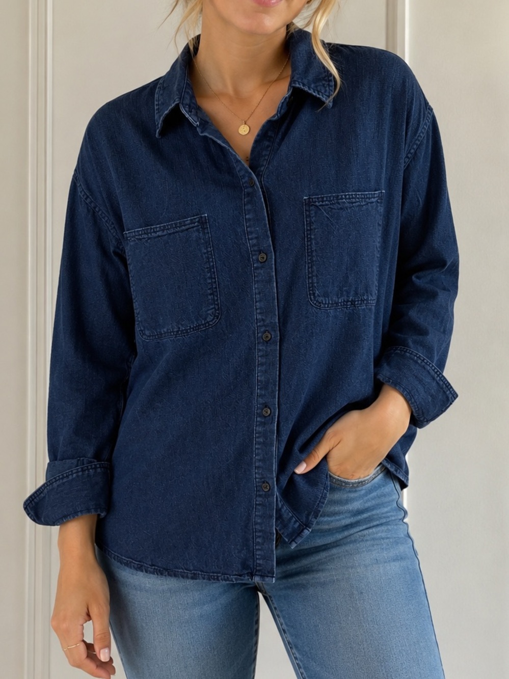 Vince. Dark Blue Denim Button-Up Shirt